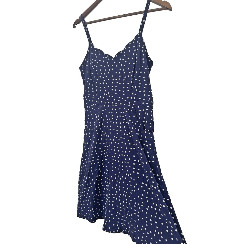 41 Hawthorn Blue White Polka Dot‎ Dress scalloped pockets & top cottage coquette
